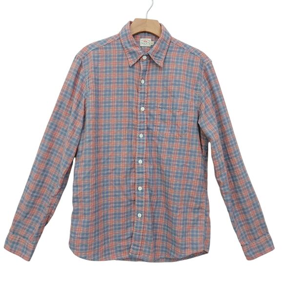 Faherty Flannel Shirt Mens Medium Blue Red Plaid Long Sleeve Cotton Button Up - Picture 1 of 11